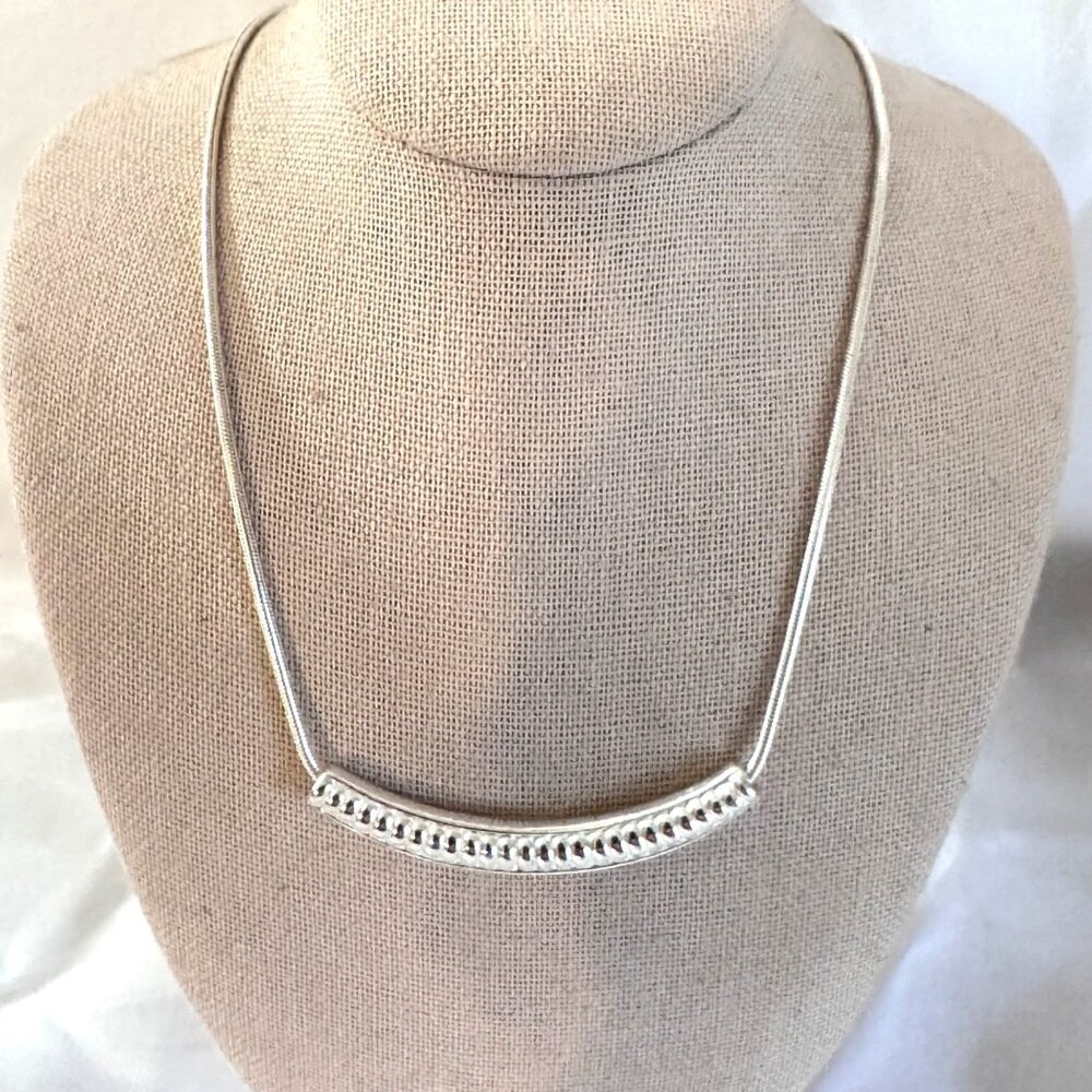 VTG Sterling Silver 925 Textured Bar Statement Necklace Size 16'' Length